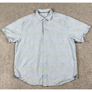 Tommy Bahama Shirt Mens XL Blue Palm Tree Floral‎ Button Up Short Sleeve Silk